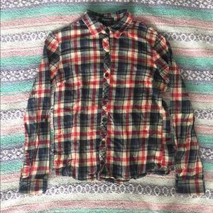 Flannel Button Up Red Cream and Blue